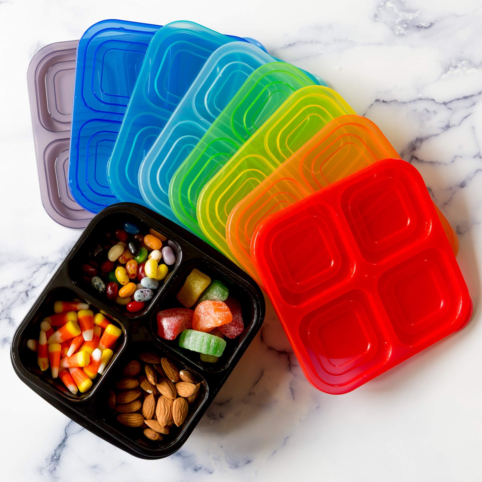 Youngever 8 Pack 4-Compartment Reusable 6.8″ L x 6″ W x 2.2″ H, Rainbow Color