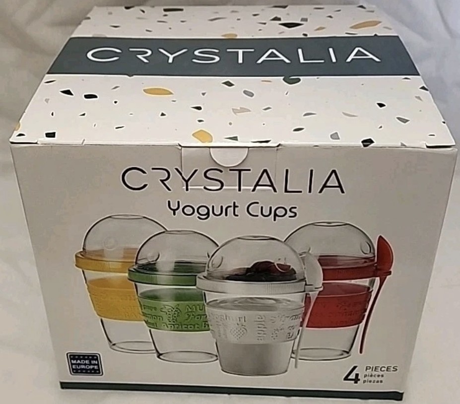 Crystalia Yogurt Parfait Cups BPA Free Reusable with Lids and Spoons 4 Set 20oz