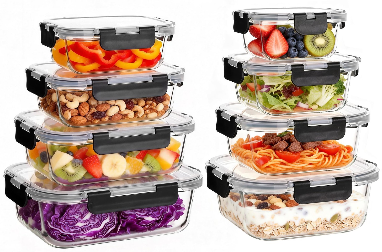 8 Pack Glass Meal Prep Containers with Lids, Extra Thick Airtight Food Storag…