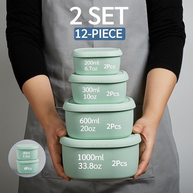 Nesting Silicone Food Storage Containers Set Airtight Leakproof Meal Prep 12pcs