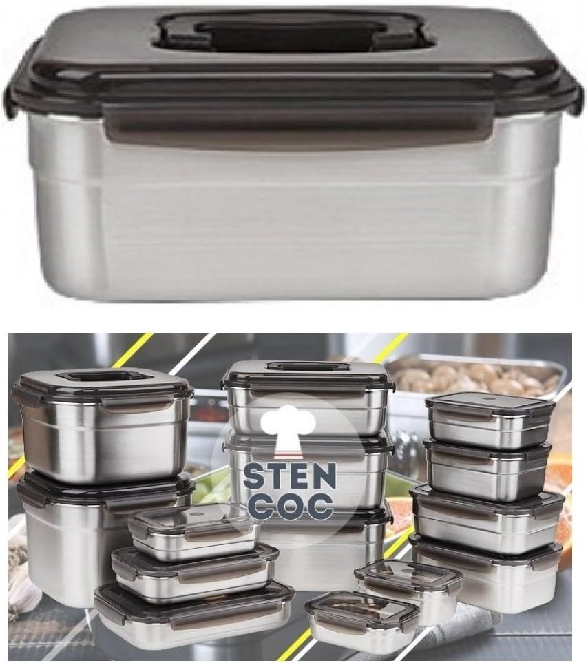 STENCOC 3L Stainless Steel Airtight Food Storage Container with Handle