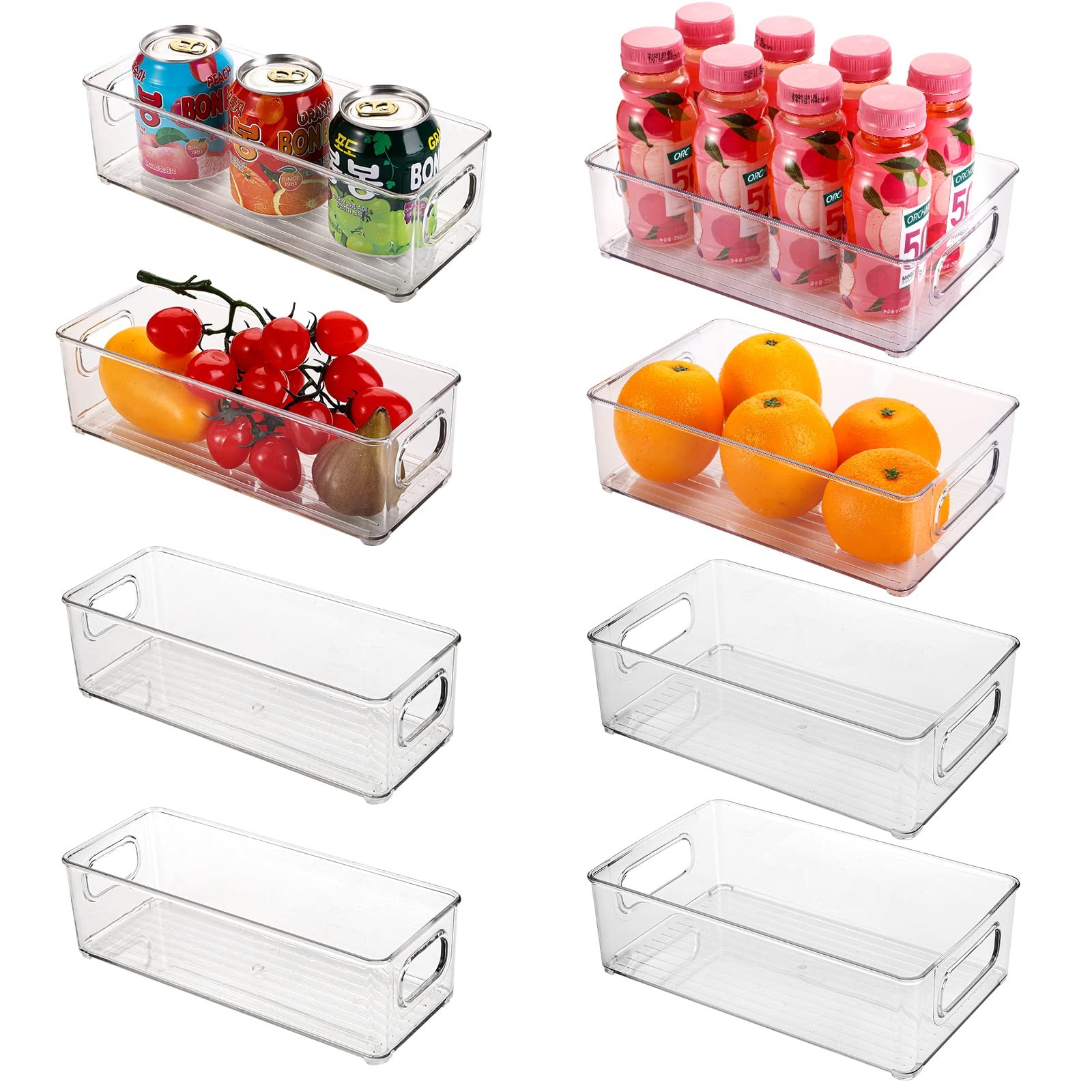 Kingrol 8 Pack Plastic Storage Bins for Freezer, Pantry, Countertop, Cabinet Org