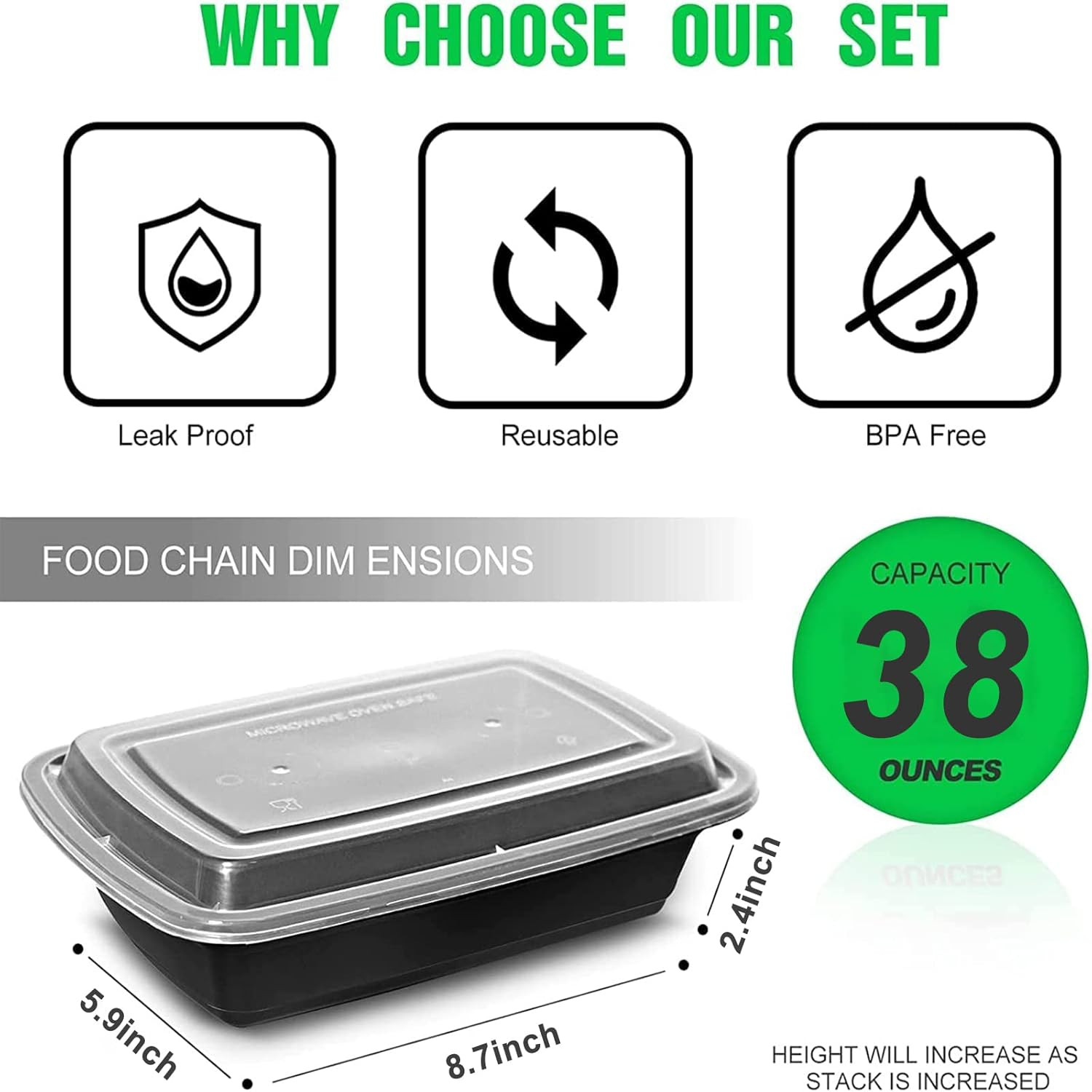WGCC Meal Prep Containers [38OZ] Plastic Food Storage Containers with Lids,10-Pa