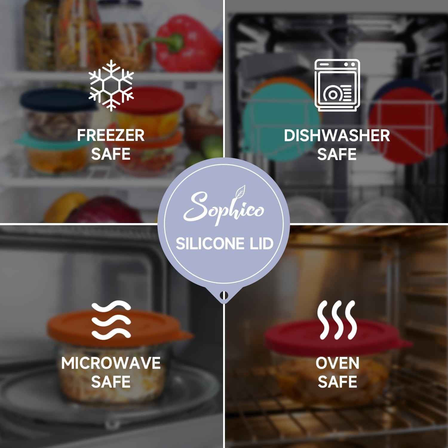 4 Cup Round Silicone Storage Cover Lids Replacement for Anchor Hocking and Pyrex