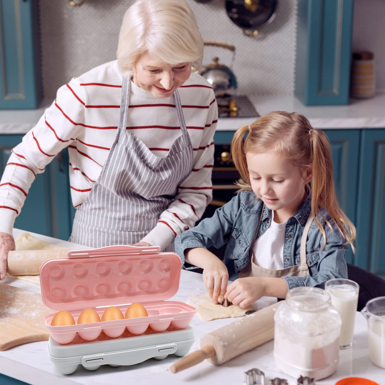 2 Pieces Egg Container For Refrigerator, 12 Grid Egg Storage Box with Lid, St…