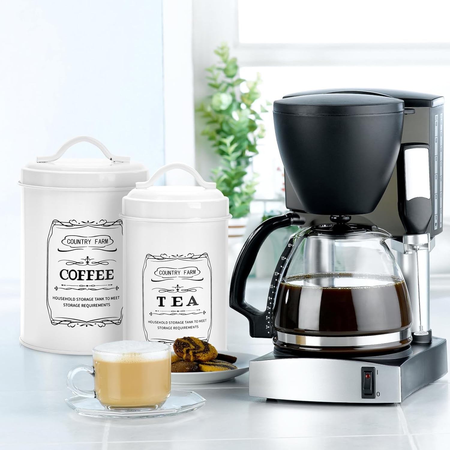 Set of 4 Kitchen Canisters with Airtight Lids, Coffee Tea Sugar Flour Tin Jars