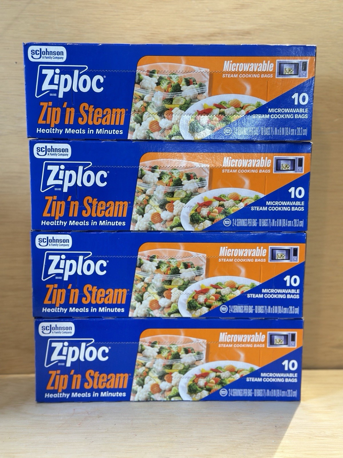 Lot 4-Ziplock Zip ‘n Steam Microwave Food Bags – 10 Microwave Bags Ea = 40 Bags