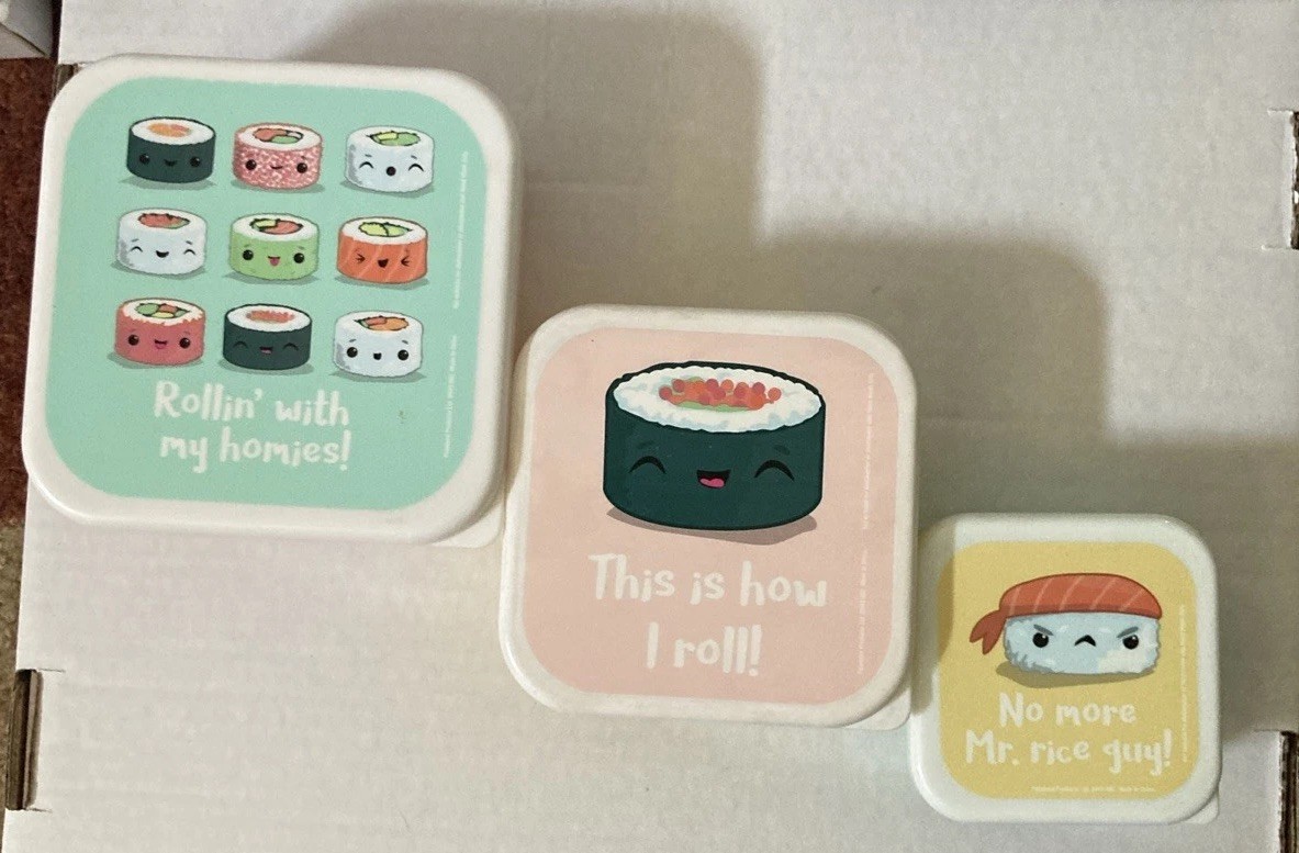 Bento Box Set – Sushi Themed 3 Nesting Food Storage Containers Funny