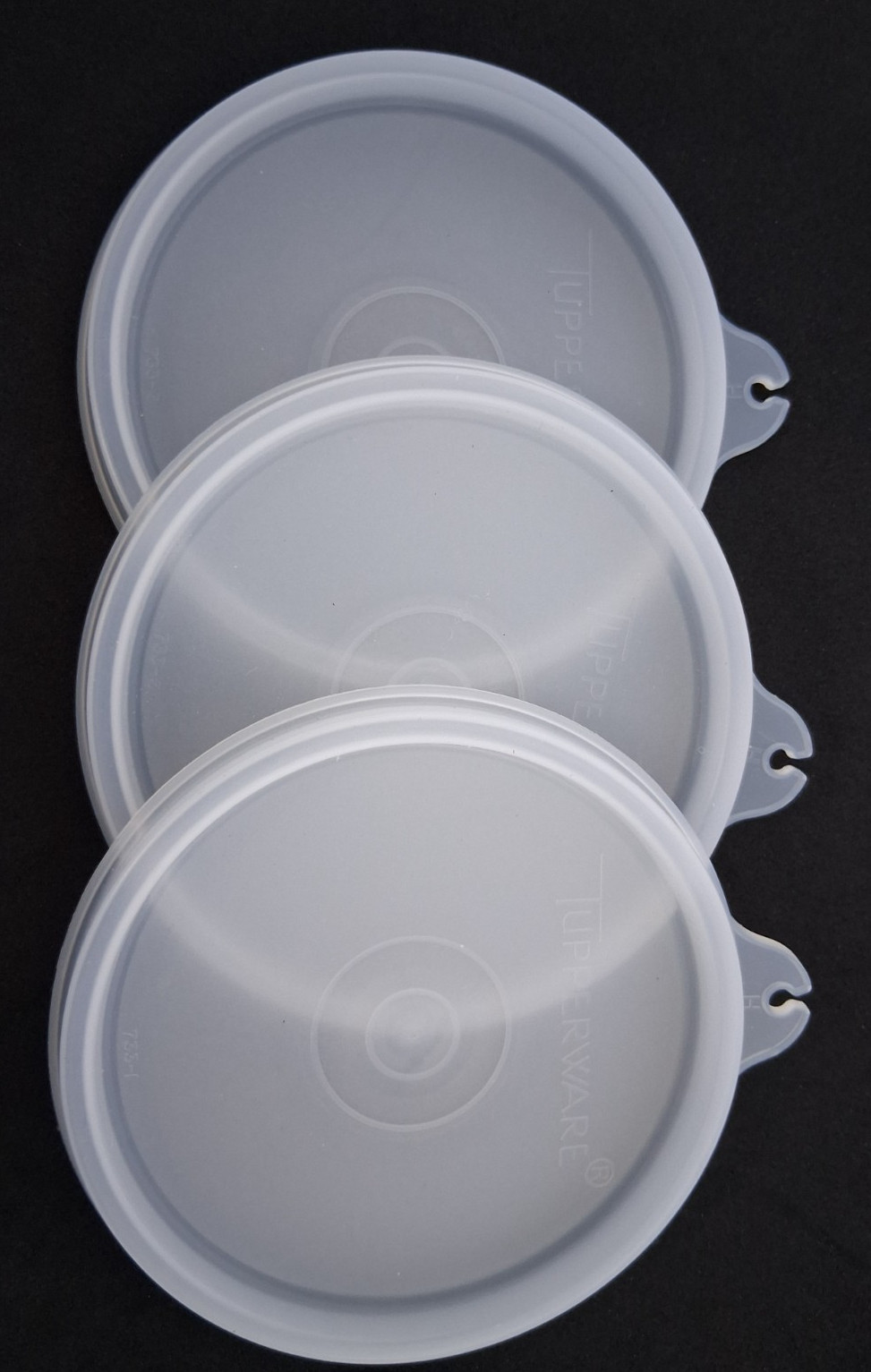 NEW Set of 3 Tupperware Sheer Relacement Lids #733, Tab H Fit 3.5 in Cups