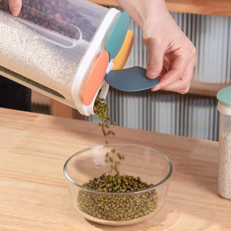4 Grids Storage Plastic Box Cereals Food Container Jar Spaghetti Keep Fresh Box