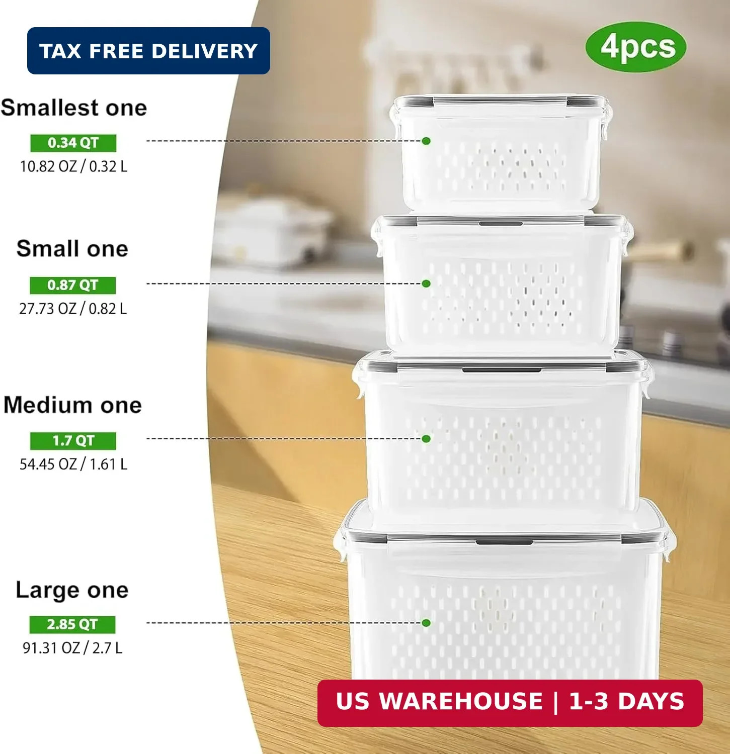 Freshmage Fruit Storage Containers for Fridge with Removable Colander, Airtight