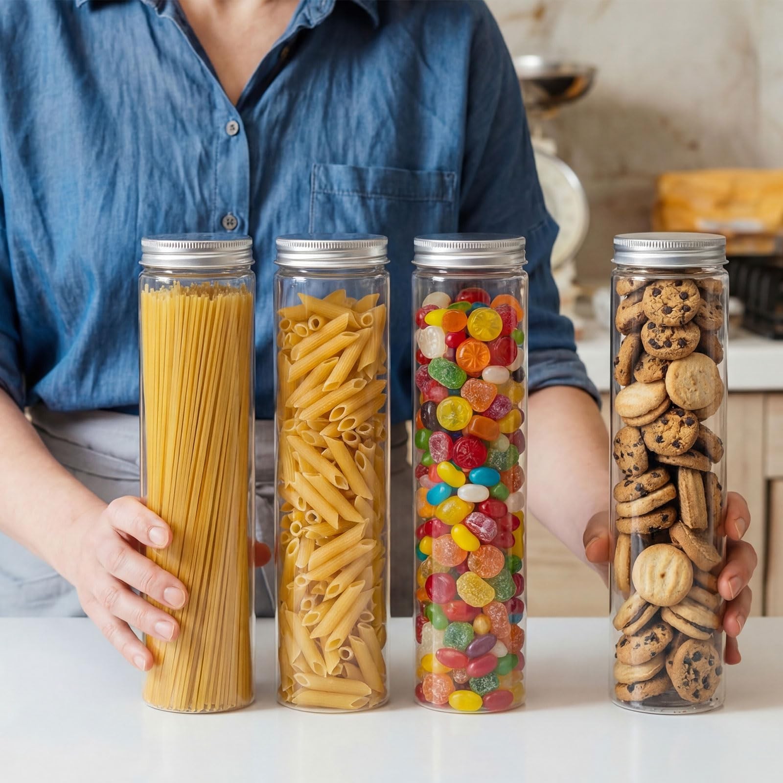 20 Pcs Plastic Jars with Lids 20 oz Plastic Food Storage Jar Spaghetti Contai…