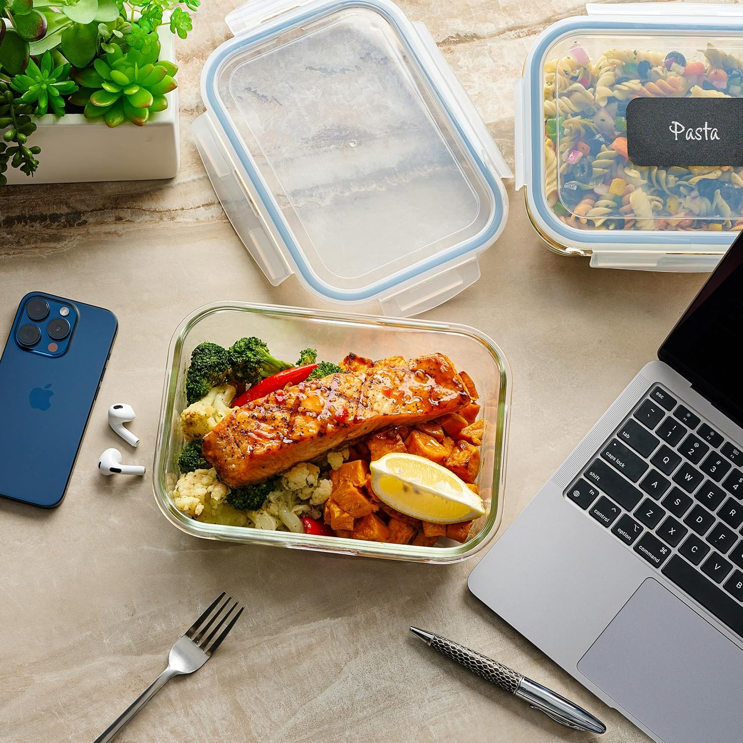Juego de 4 recipientes grandes de vidrio para almacenar alimentos de 8 tazas con