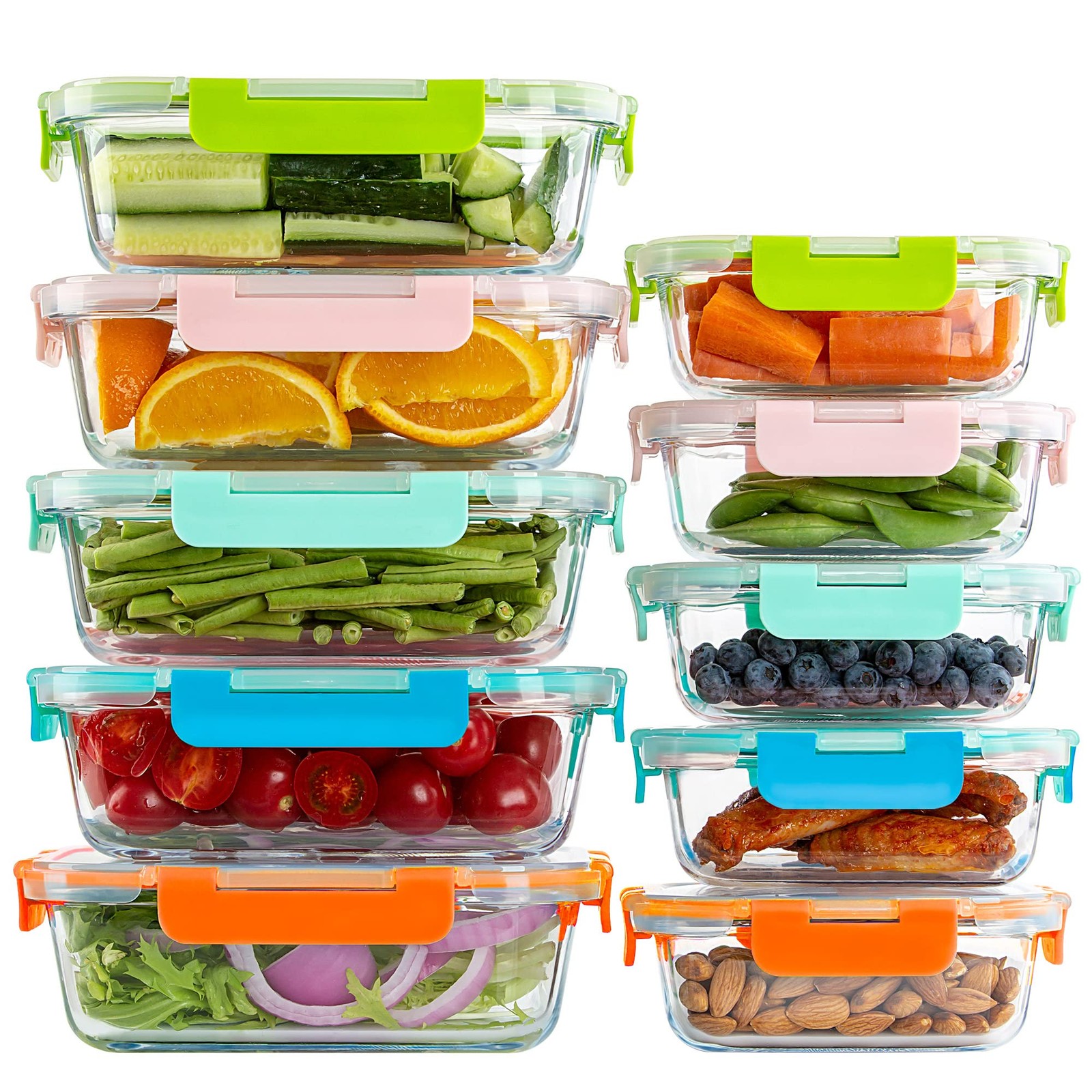 10 Pack Glass Food Storage Containers with Lids Leakproof, Airtight Glass Mea…