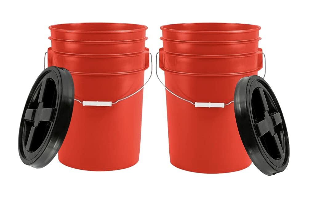 6 Gallon Large Red Food Grade BPA Free Bucket Pail with Gamma Lid( Pack of 2)