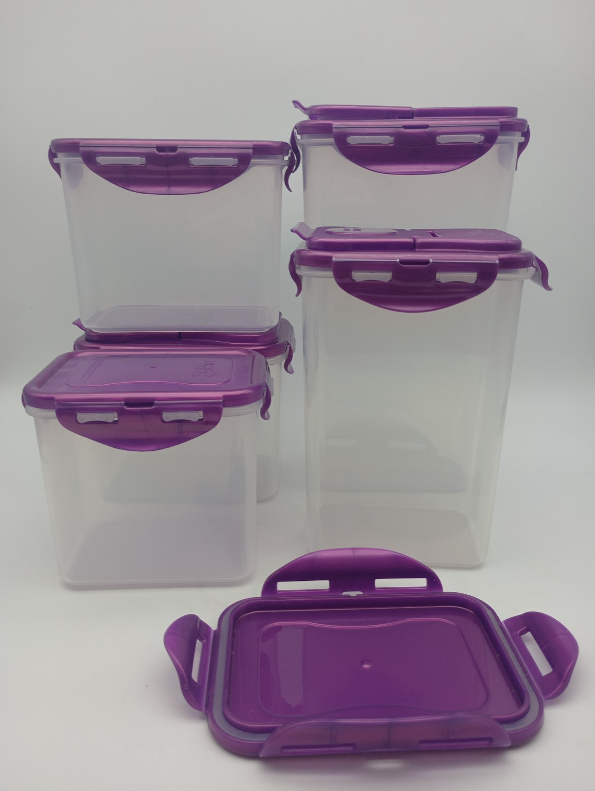 Lock & Lock Set of 5 Purple Snap Lids & Flip Top Lids Dry Storage Containers