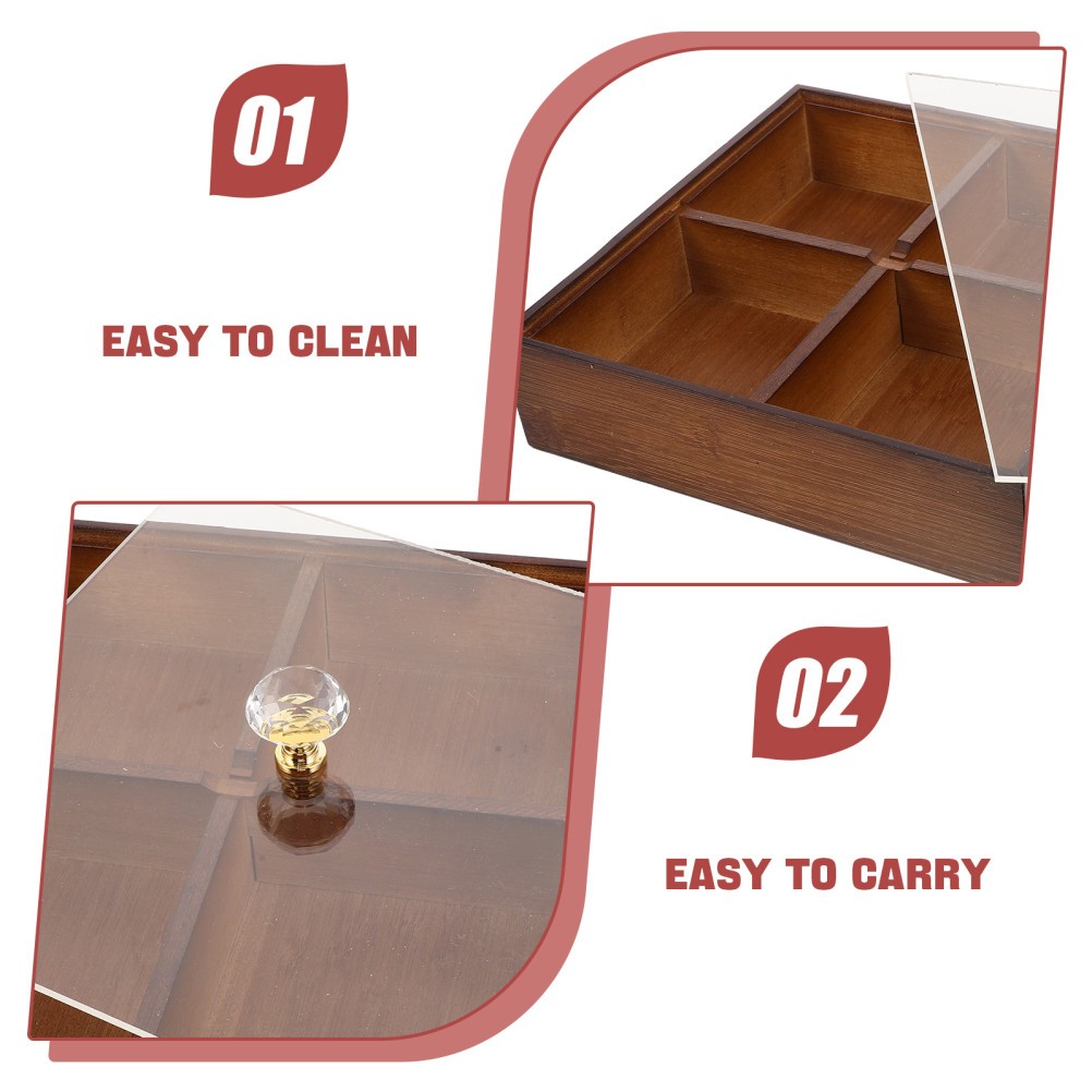 Dark Brown 1 Bamboo Divided Serving Platter with Lid Reusable Snack Organizer