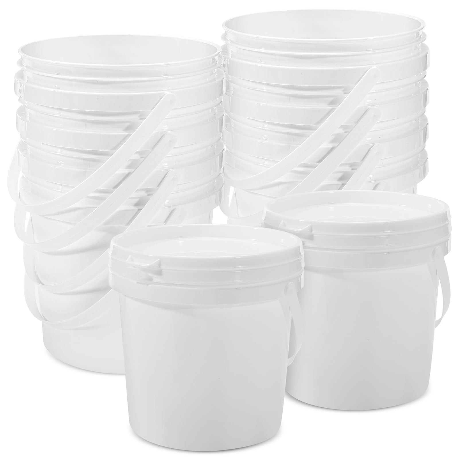10 Pack 1.4 Quarts White Plastic Buckets with Lids and Handles –Compact Porta…