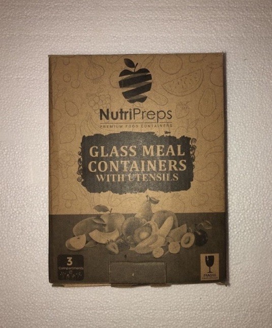 One NutrPreps Glass Meal Prep Container 5pc Set 3-Compartment BPA-Free Lunch Box