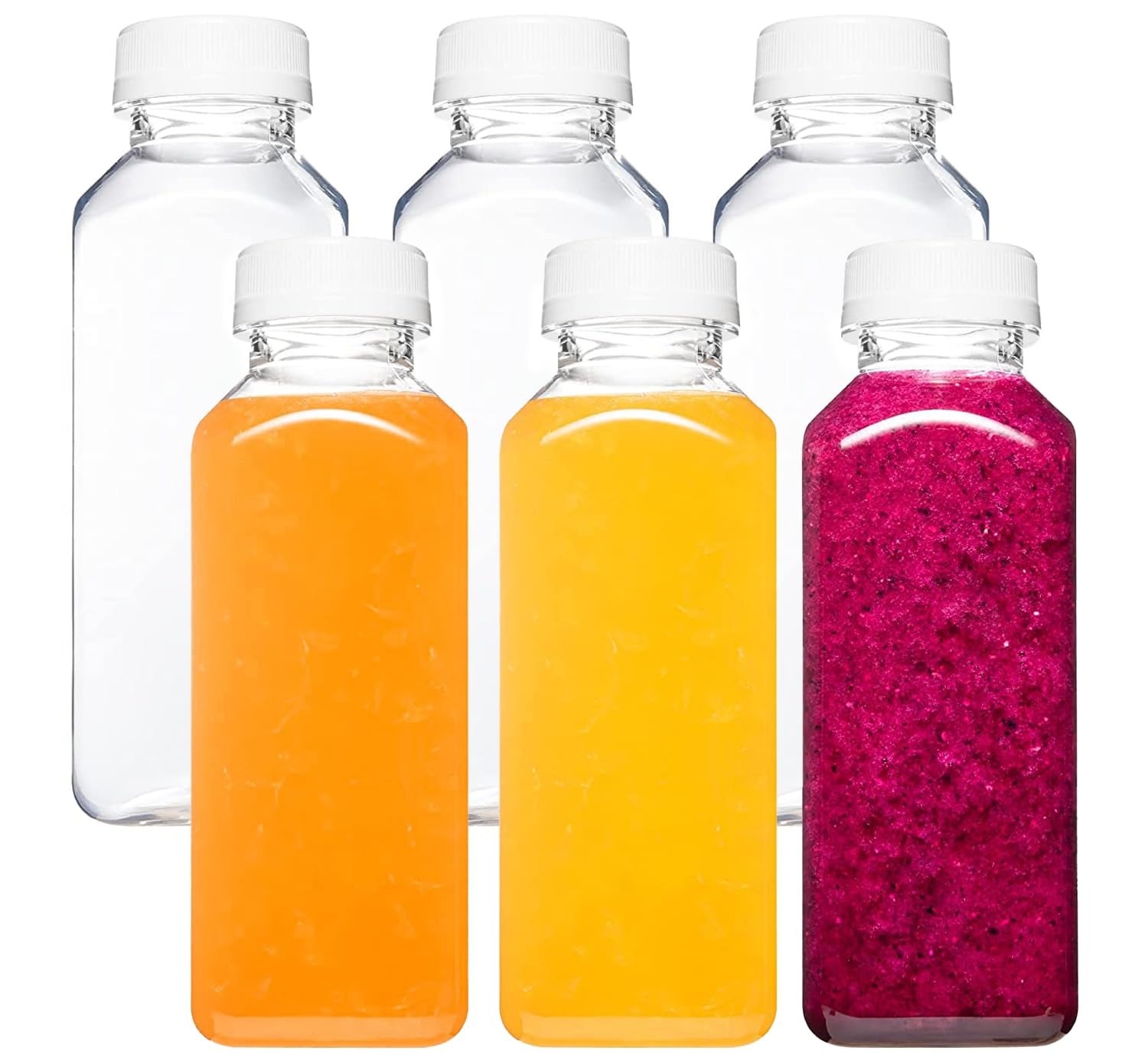 Plastic Juice Bottles with Caps, Reusable Juicing Bottles, Clear Drink Contai…