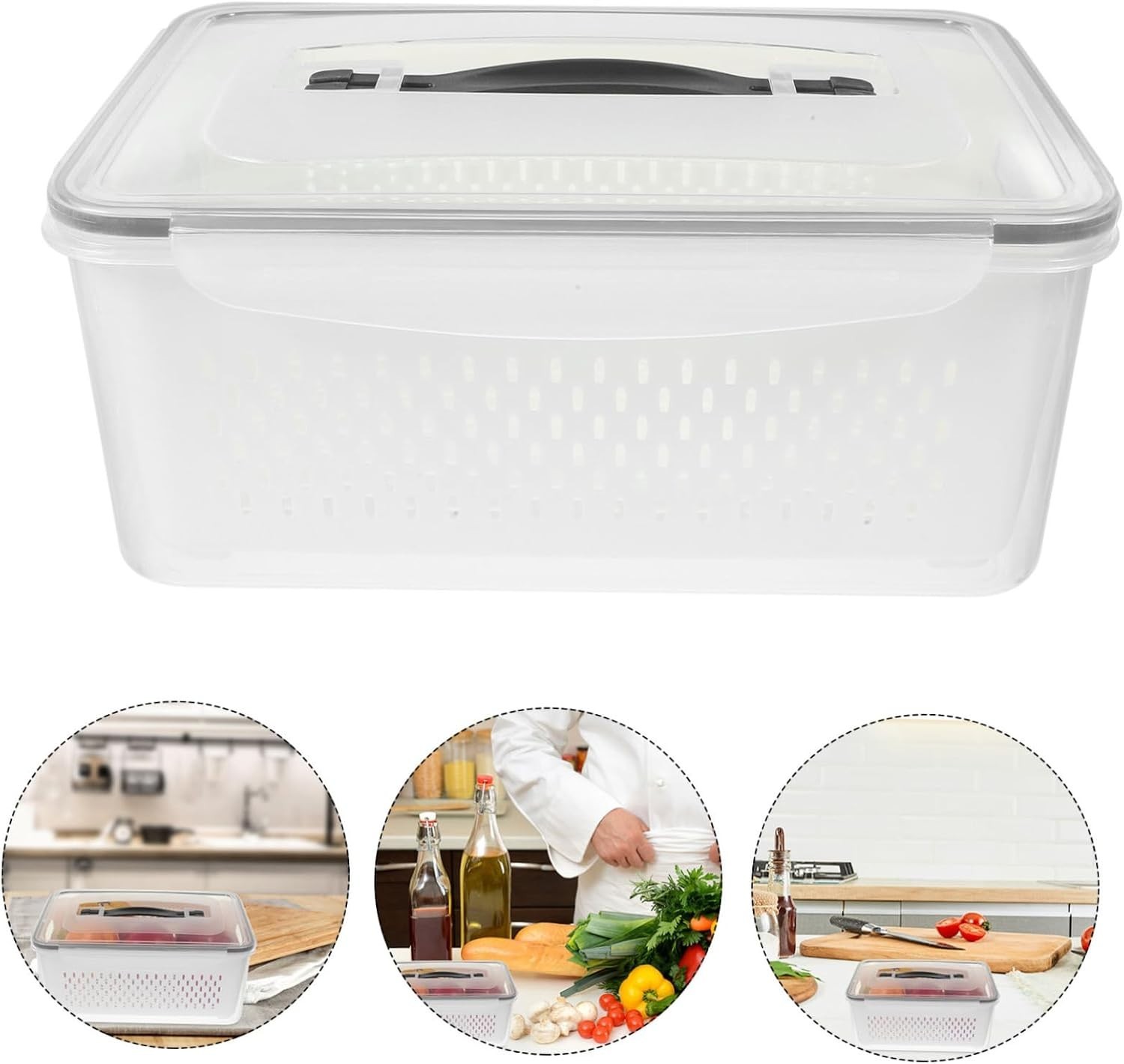 Food Fresh Container with Lid and Colander Draining Organizer Box for Fruits …