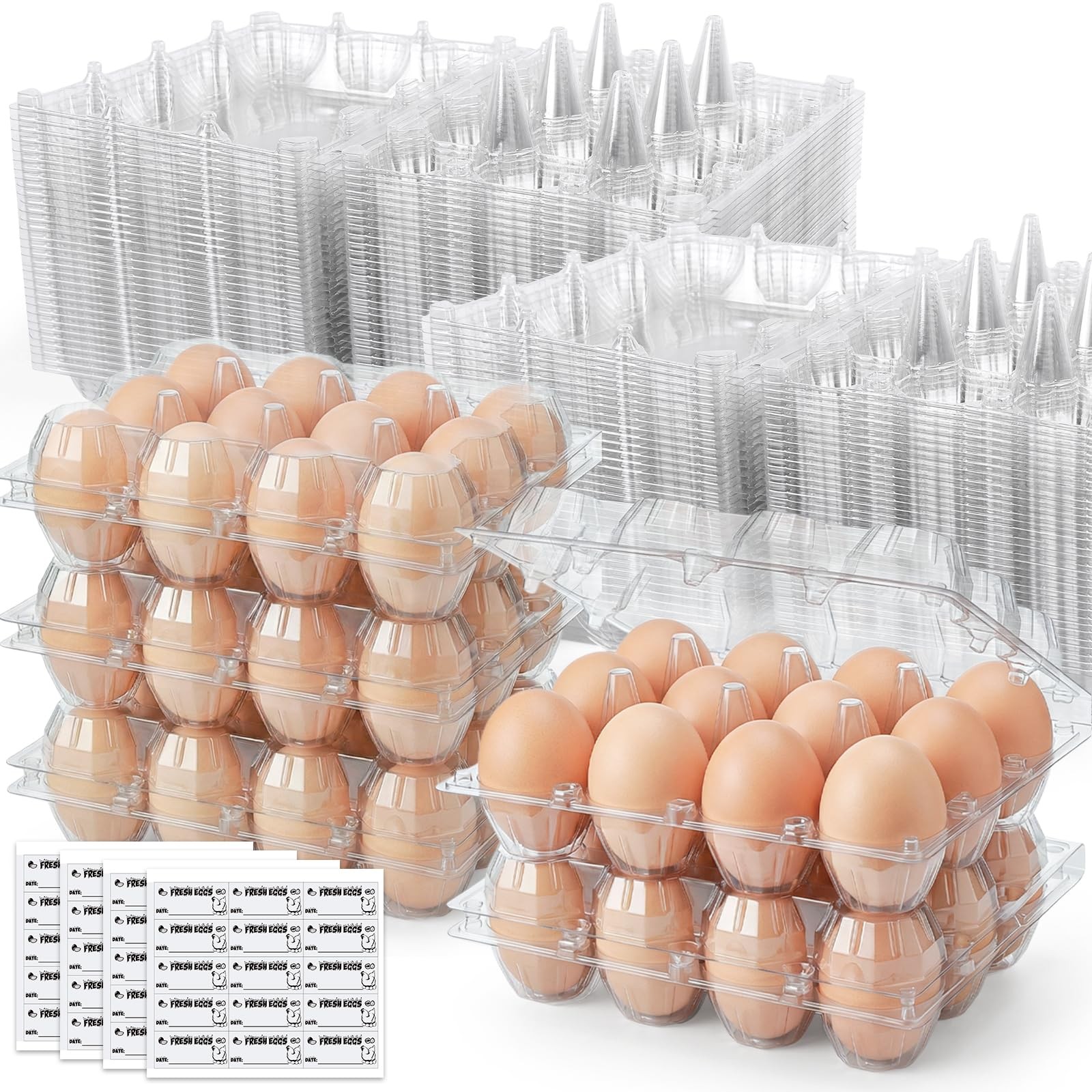HAKSEN 60 PCS 12 Count Plastic Egg Cartons, with 60PCS Date Labels, Clear Reu…