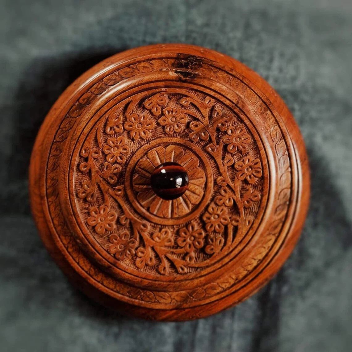 Wood Dry Fruit Box Handmade Wooden Large Size Round Food Storage, Spice Box