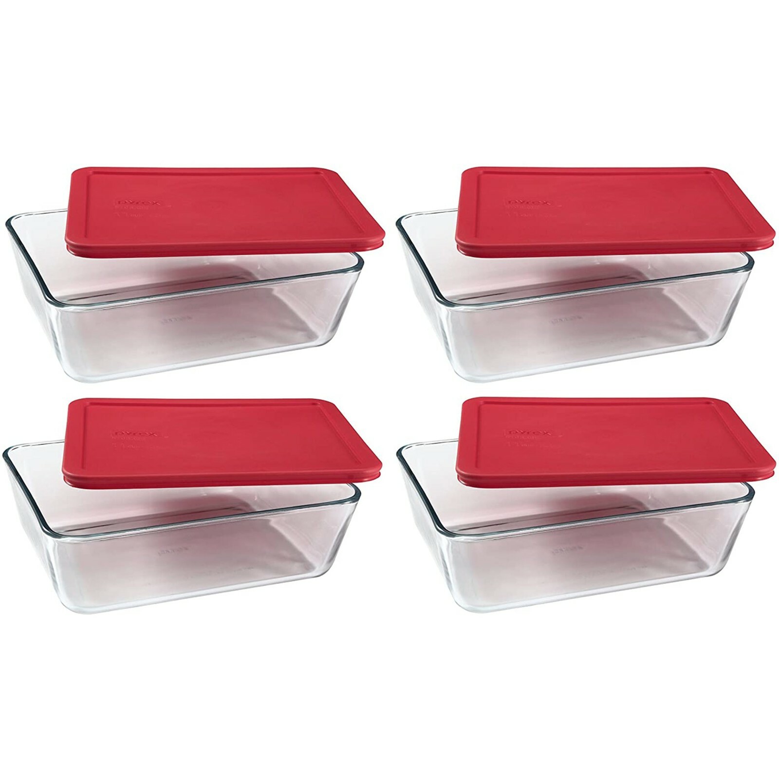 Pyrex 7211 6-Cup Rectangle Glass Storage Dish w/ 7211-PC Red Lid Cover (4-Pack)