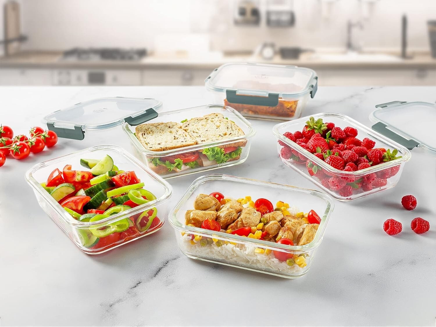 Versatile Gray Glass Meal Prep Containers – 5 Pack, Dishwasher Safe & BPA Free