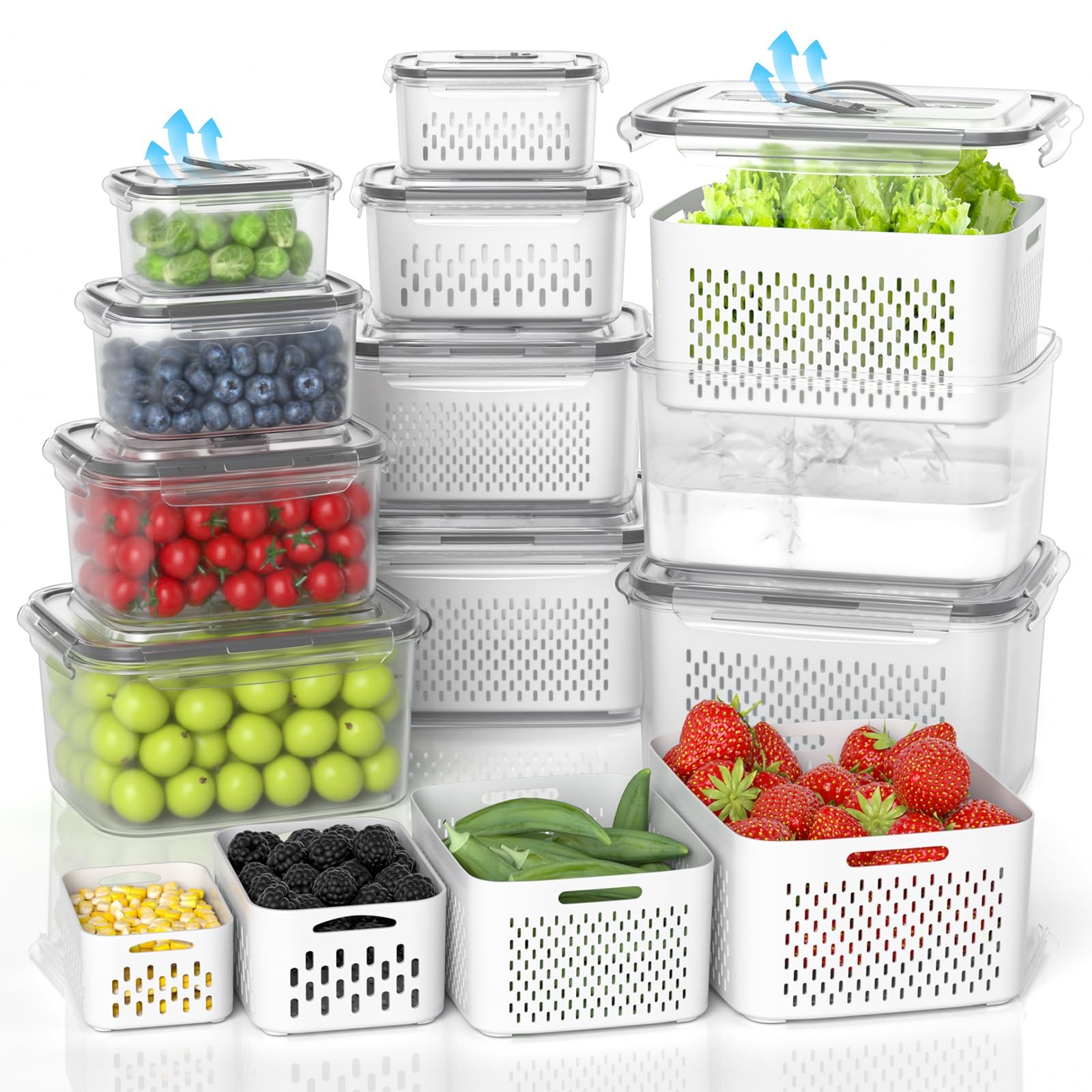 10Pack Fruit Storage Containers for Fridge – Berry Containers with Vent and H…