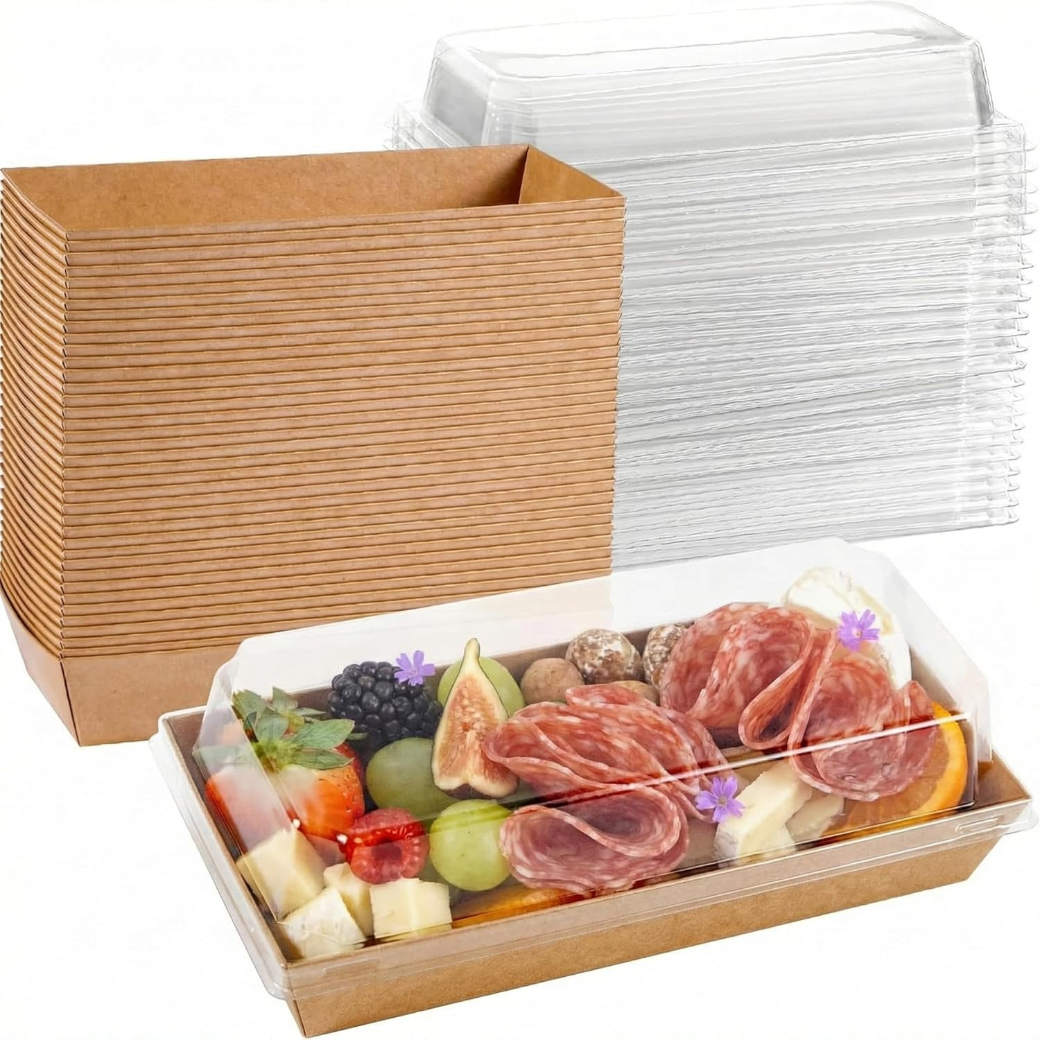 50 Pack 7.5X3.3 Inches Small Charcuterie Boxes with Clear Lids – to Go Paper Min