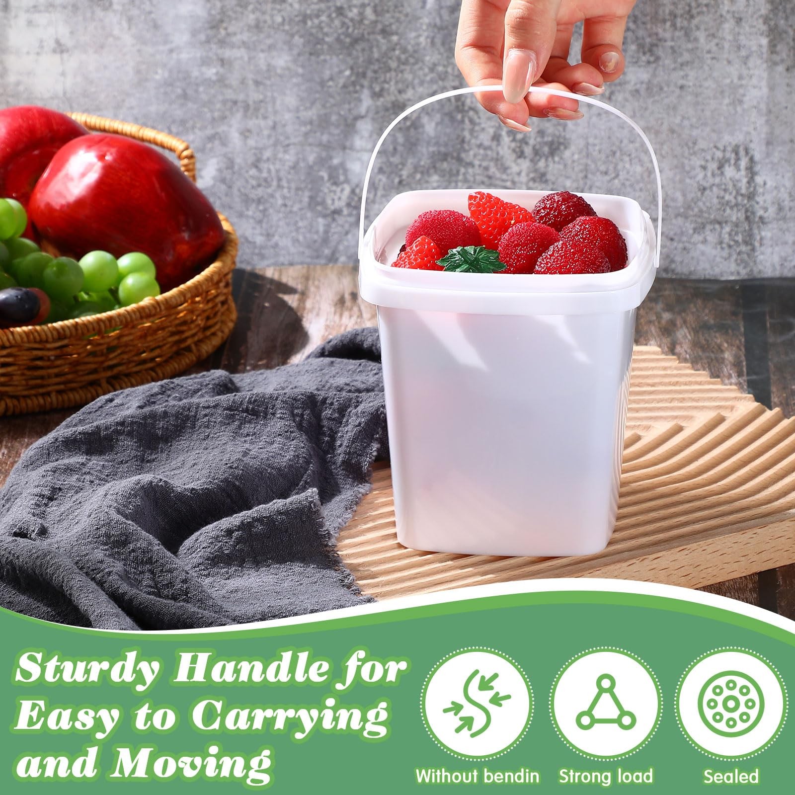24 Pcs Plastic Food Containers Ice Cream Buckets With Lids And Handle Reusable S