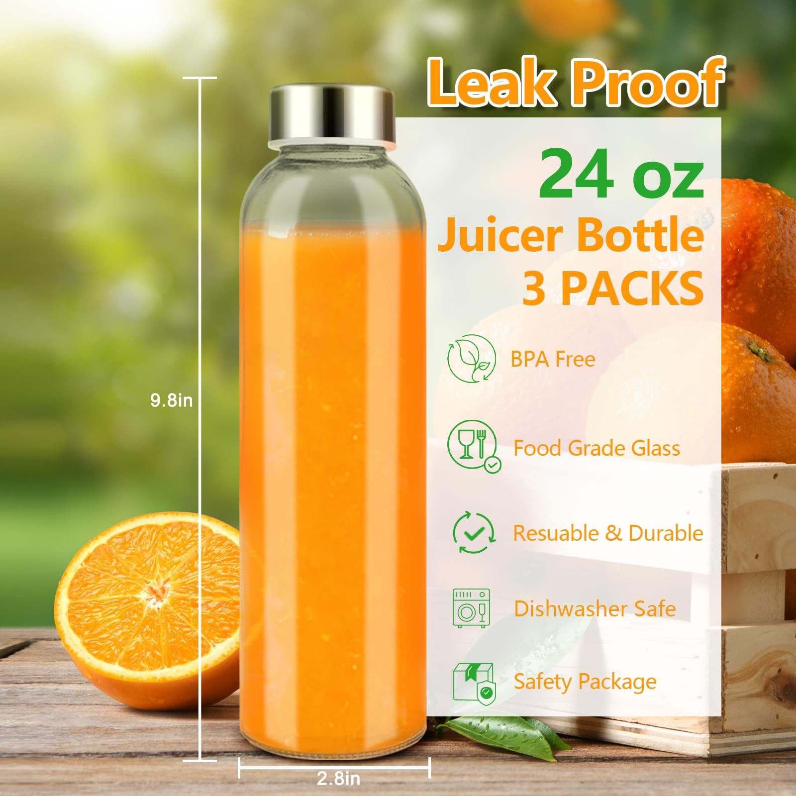 Water Bottles with Lids 24 3 Pack Reusable Juice Bottles With