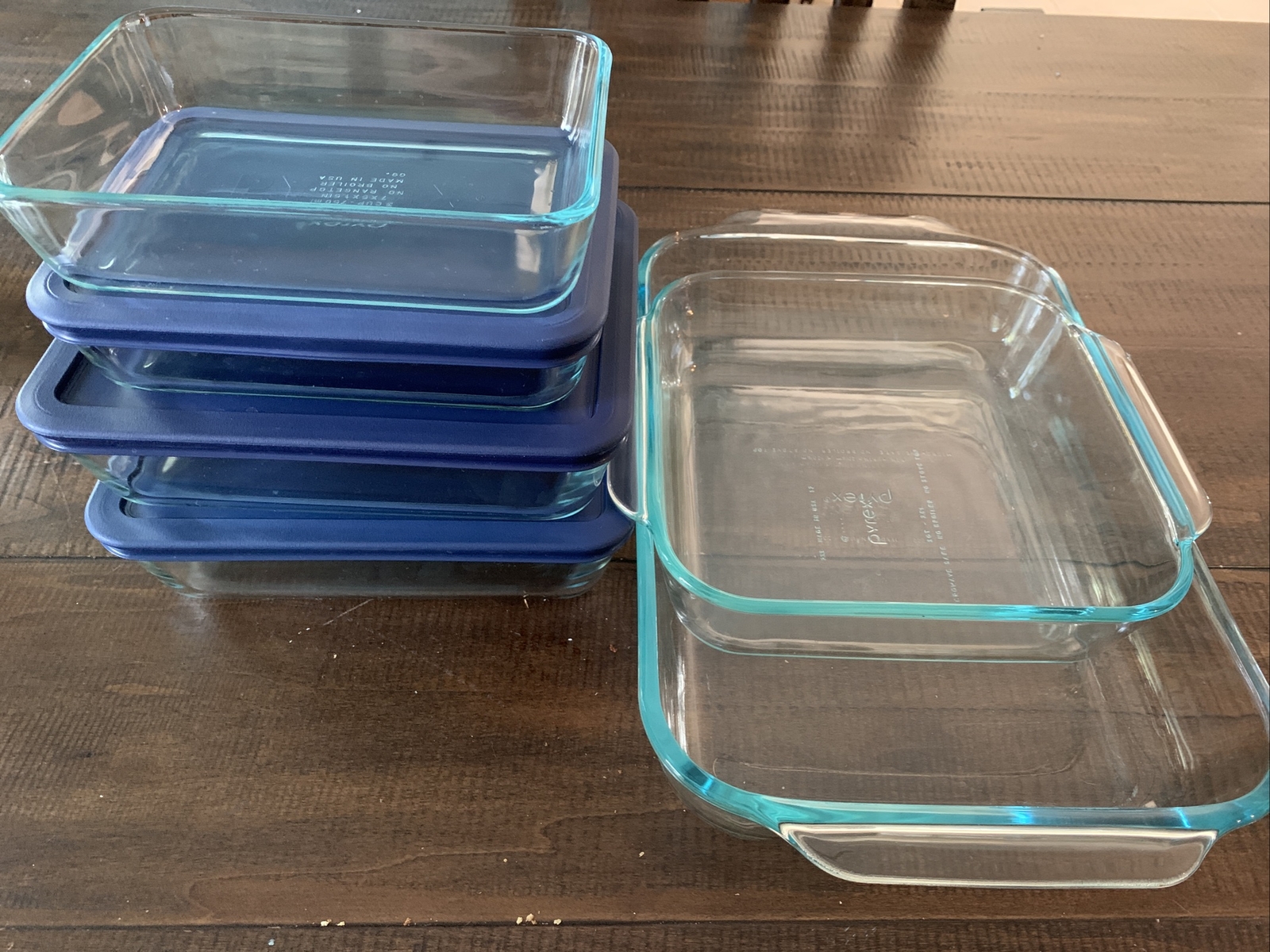 9 Pc Lot Pyrex Glass Storage Dishes 7210~7211~222~233 & 3 Cadet Blue Lids
