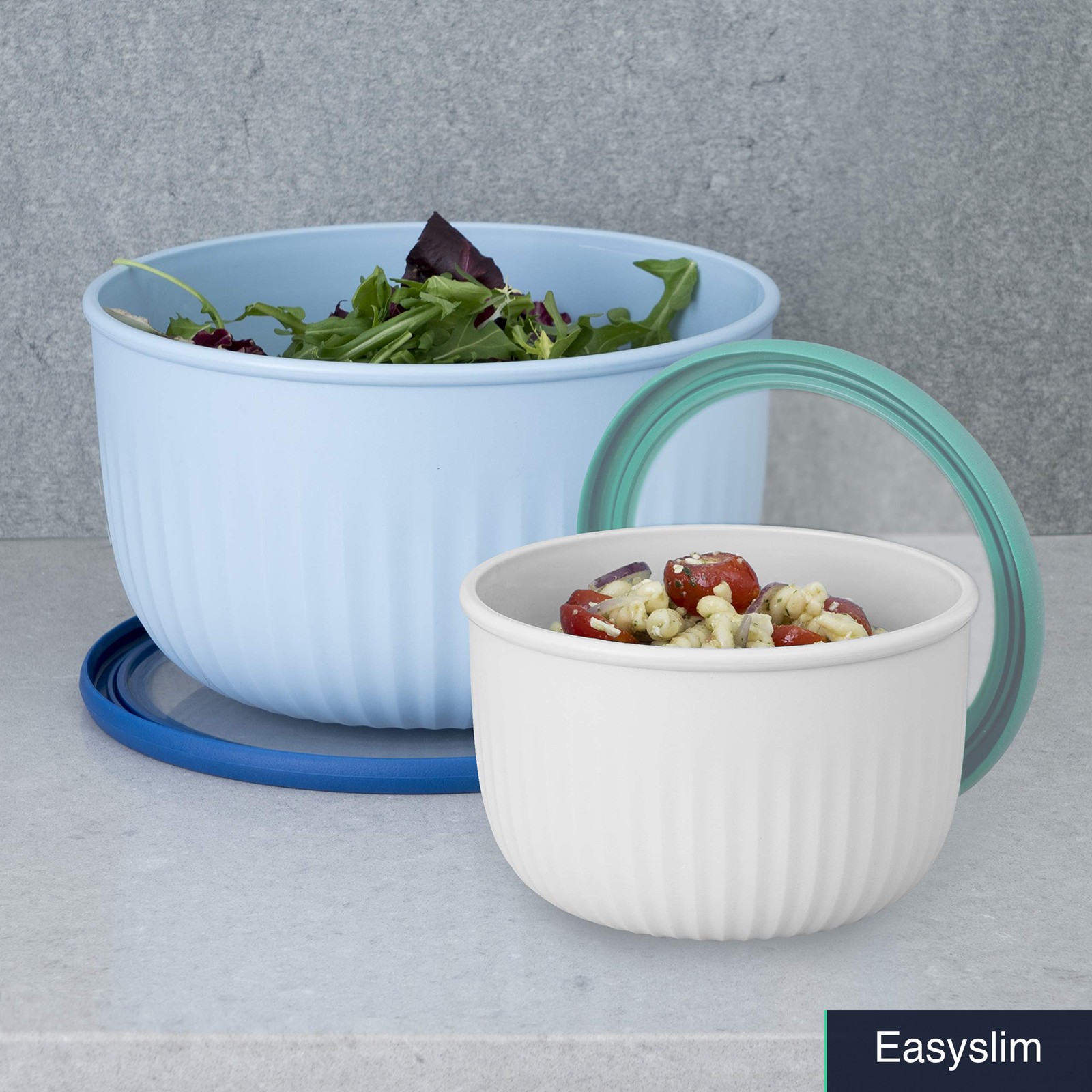 Plastic Food Storage Bowl 1.4 Quart Clear Airtight Lid White Aqua