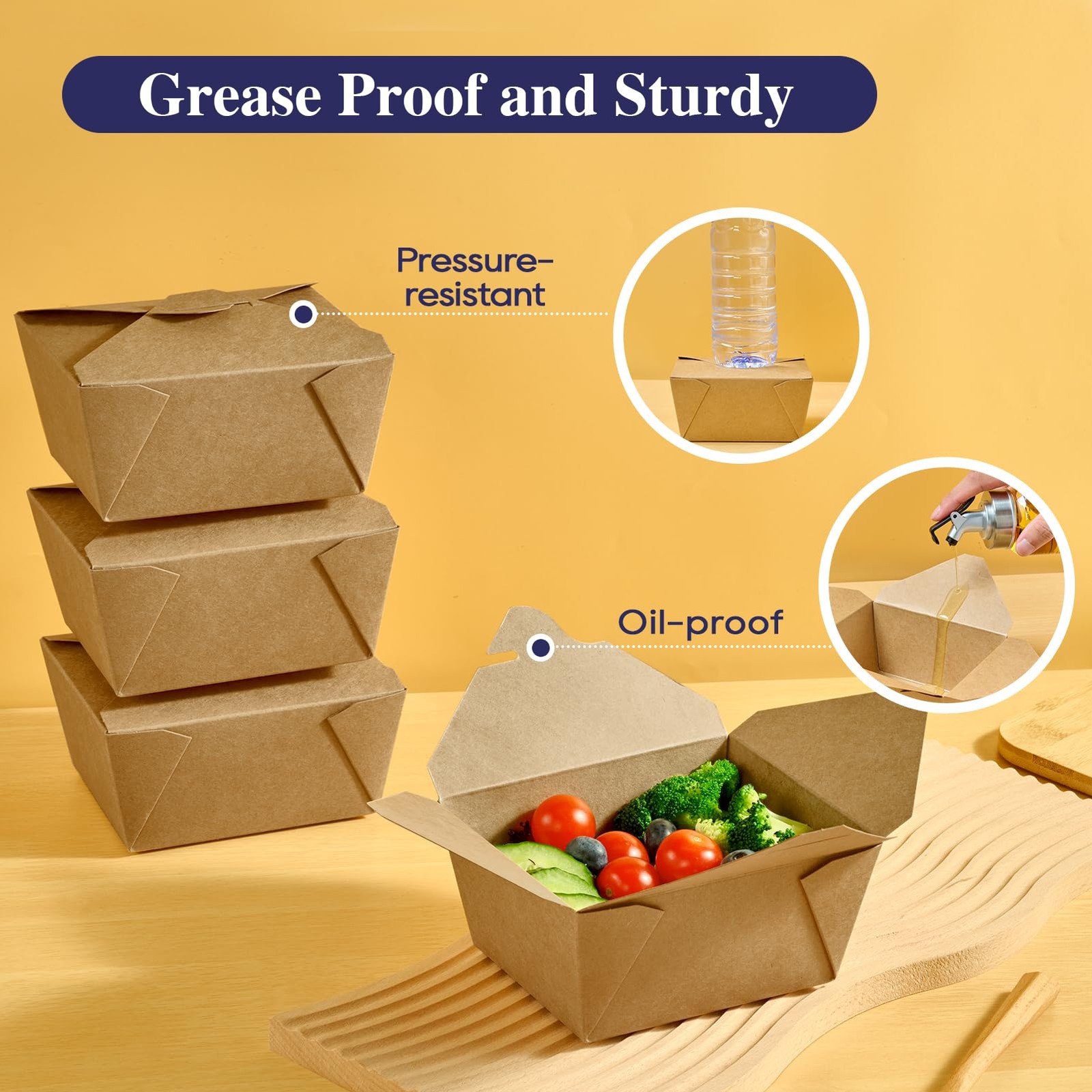 50 Pack 27 oz Take Out Food Containers, Kraft Brown Take Out Boxes Leak Greas…
