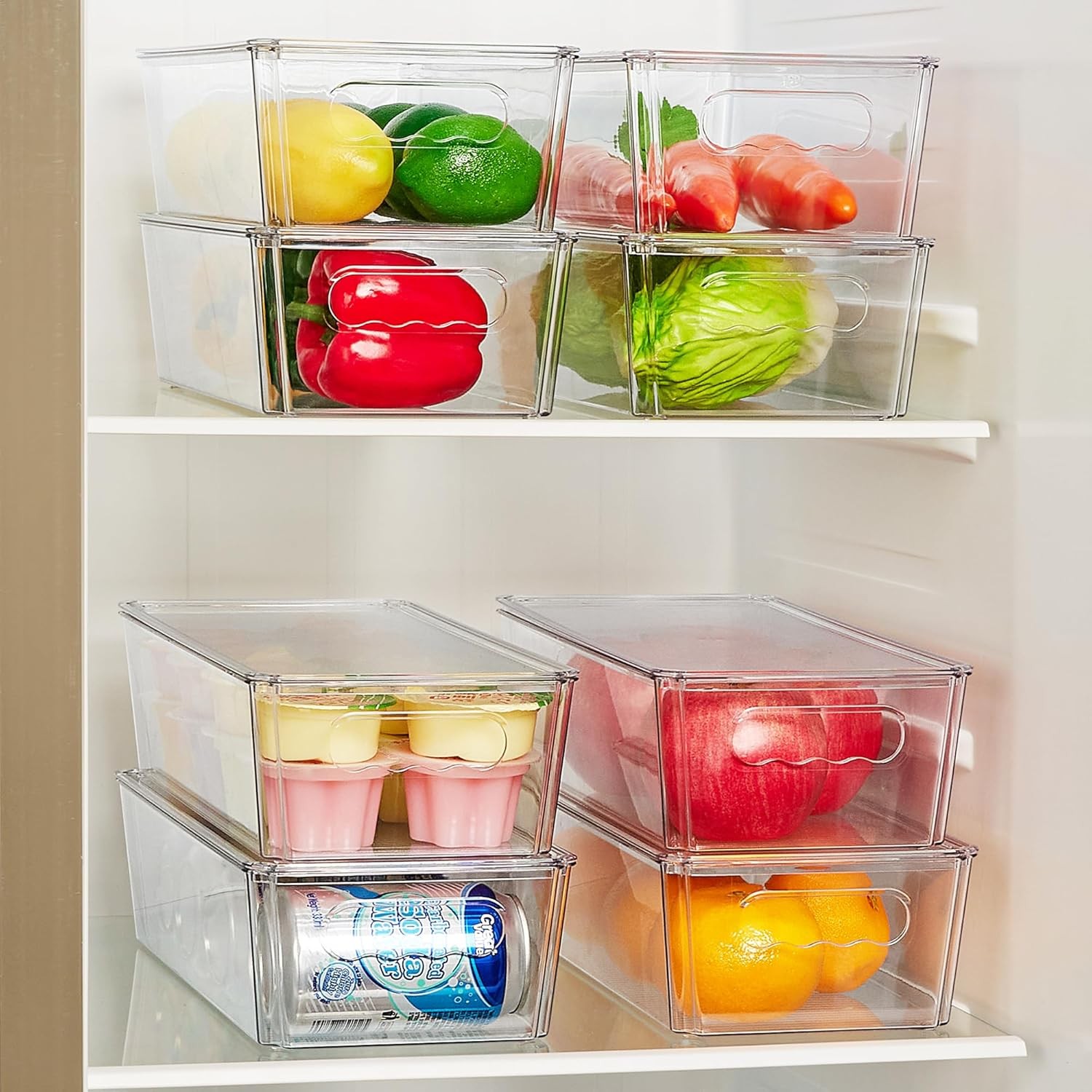 8pcs Clear Organizers and Storage Bins with Lids, Stackable Plastic Storage C…