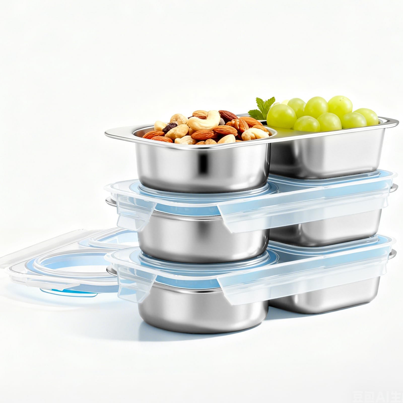 3 Packs Stainless Steel Snack Containers For Adults, 2 Compartment Reusable M…