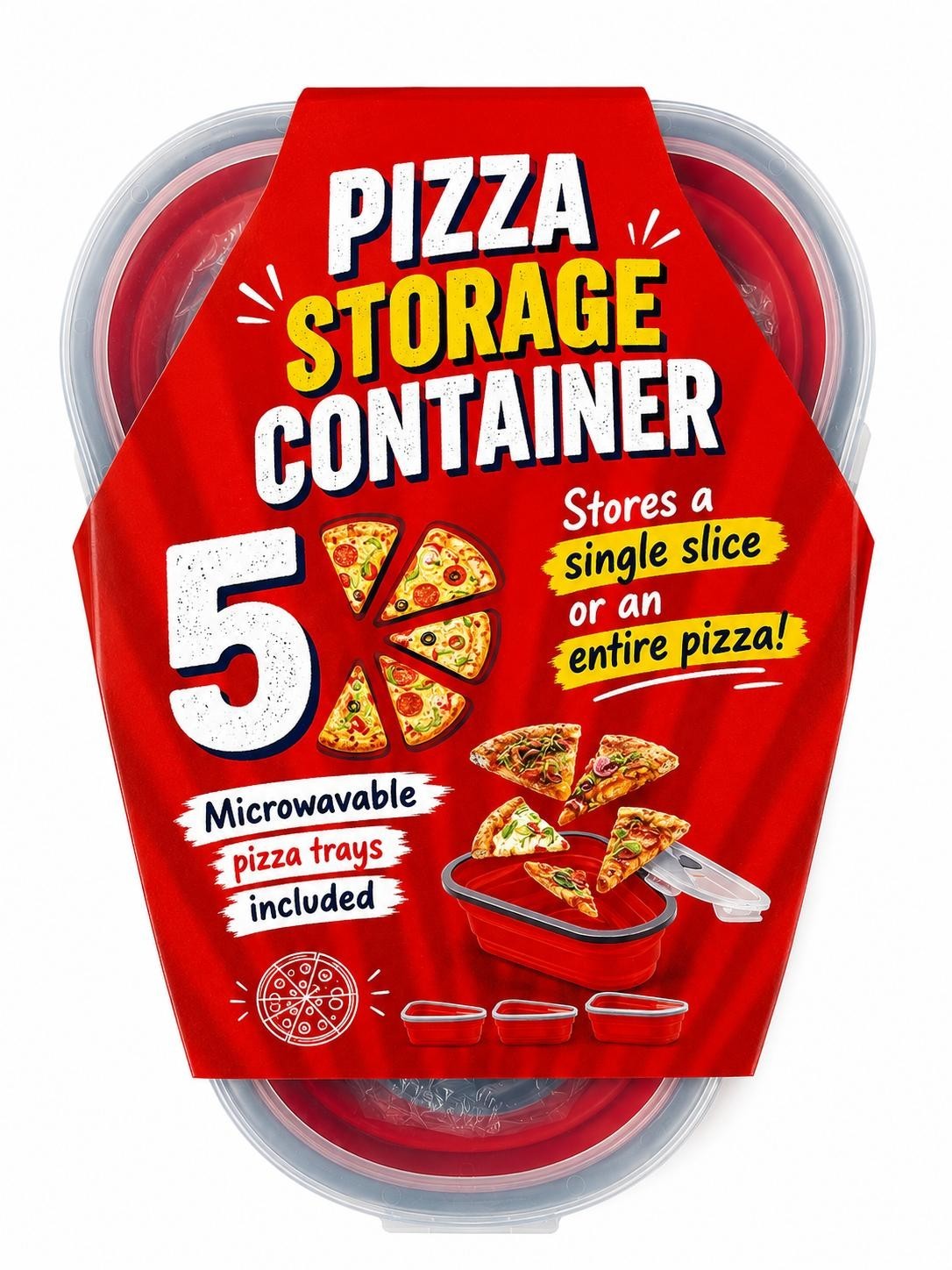 Reusable Pizza Storage Container with 5 Microwavable Serving Trays