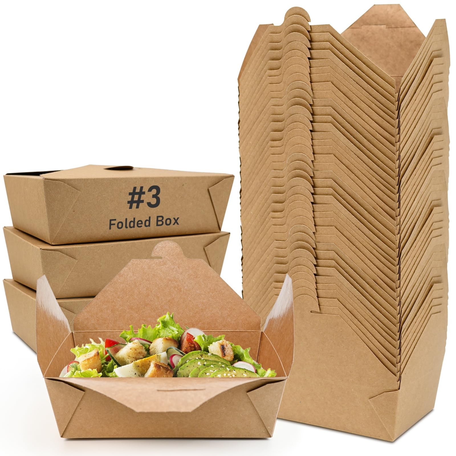 71 oz Kraft Paper Pack of 70 Fold To Go Containers, Microwaveable Leak and Gr…