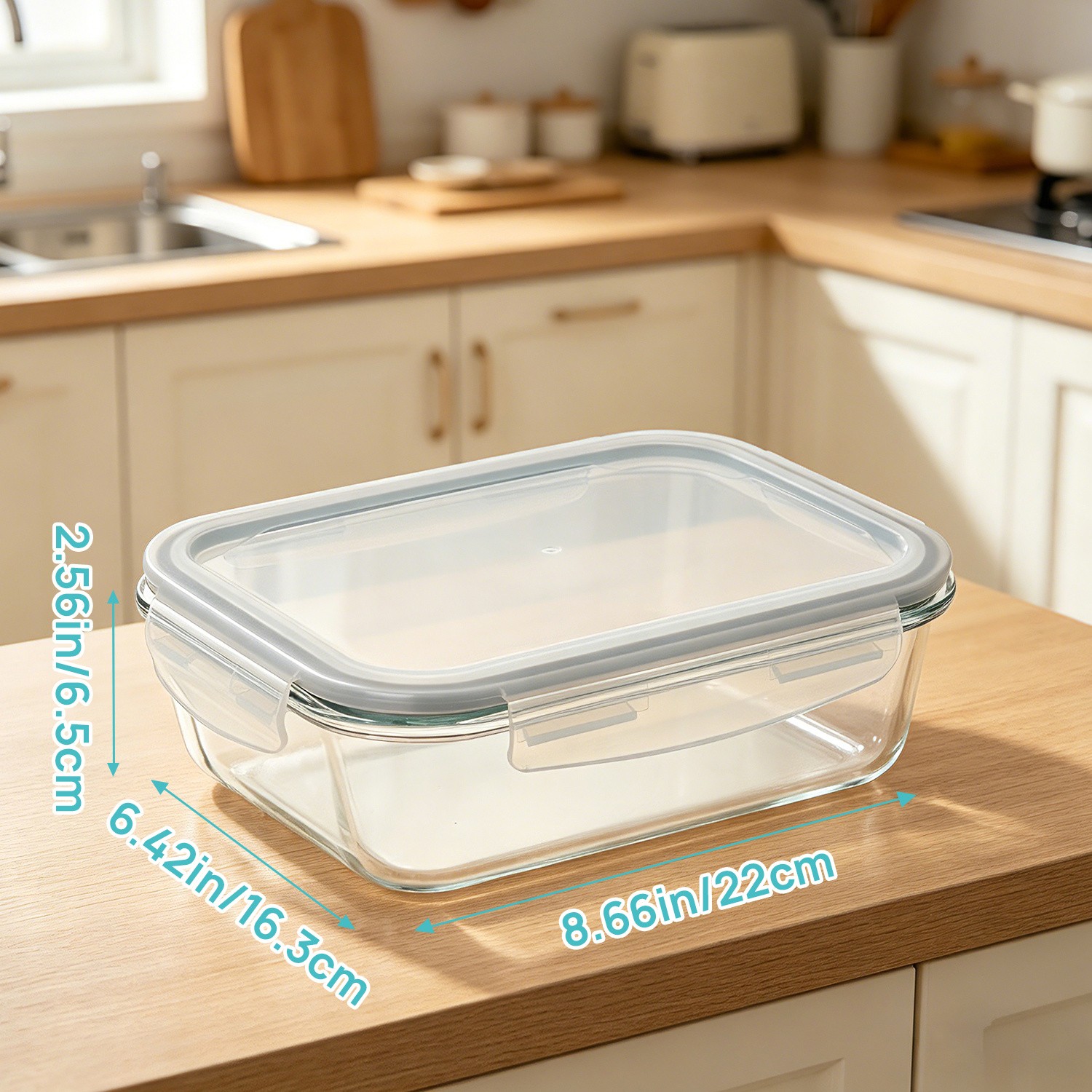 CHEFSTORY 2 Pack 1500Ml/50.7Oz Glass Storage Containers with Lids, grey