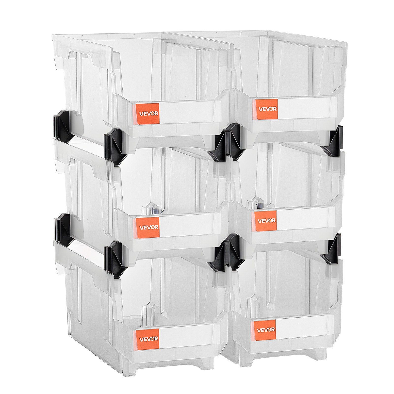 6-Pack Stackable 14.8×8.5×7.1in Transparent Plastic Storage Bin Organizer