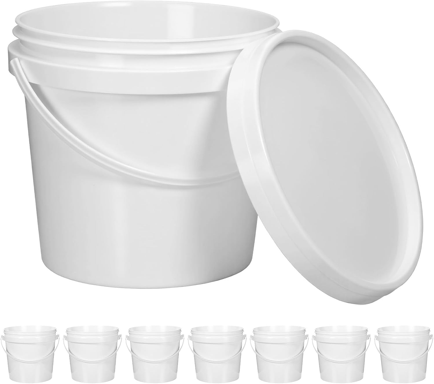 1/2 Gallon White Plastic Airtight Buckets with Lids, 8Pcs Leak-Proof Food