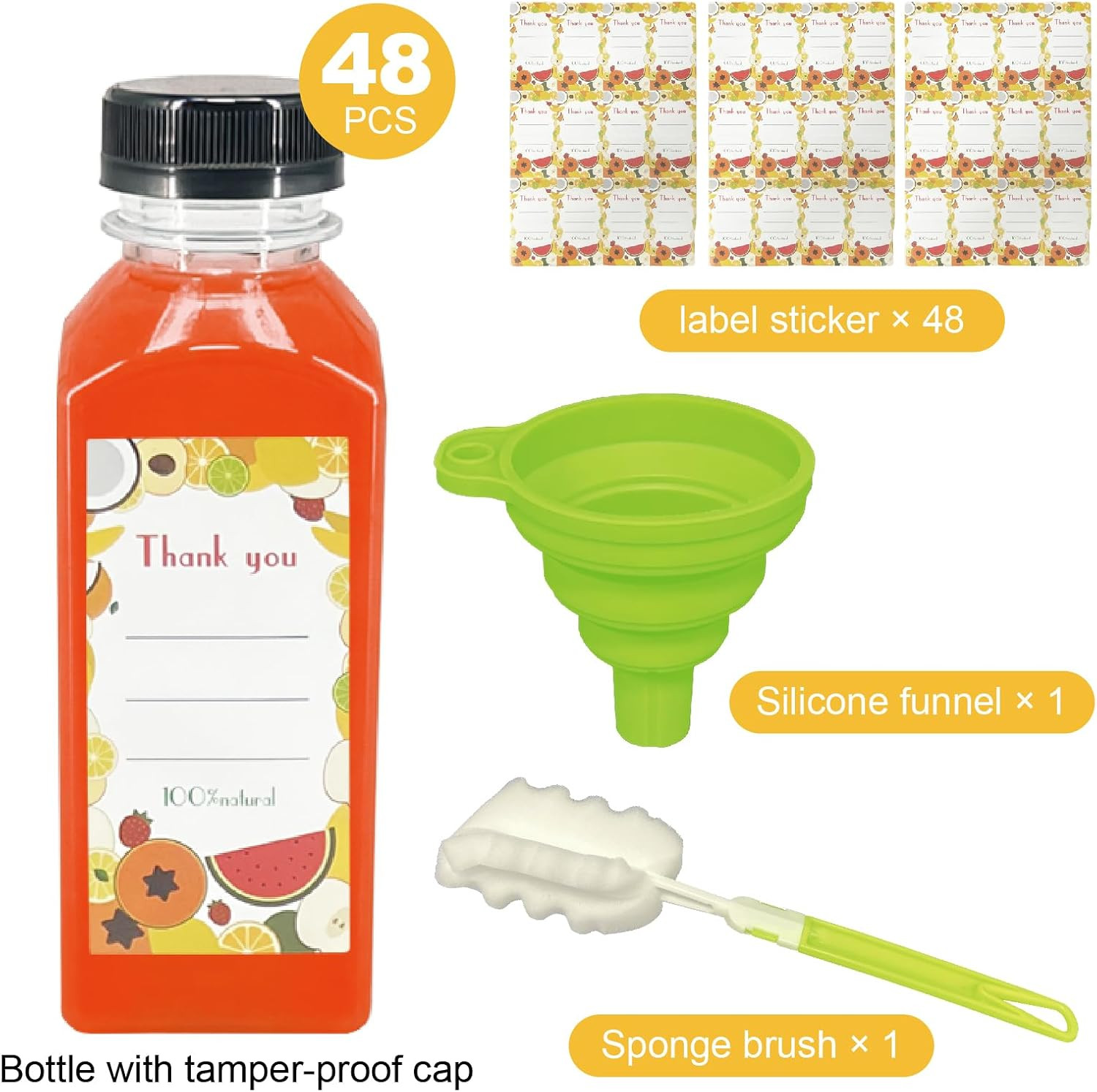 48 Pack 12Oz Clear Reusable Plastic Juice Bottles with Caps, Food Grade Bpa-Free