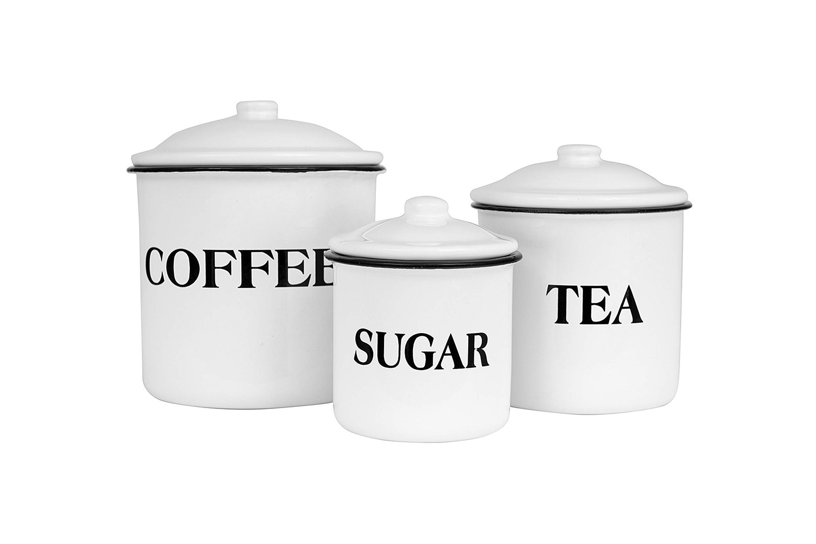 Creative Co-Op Metal Containers with Lids, 6″, 5″ & 4″H, White and Black