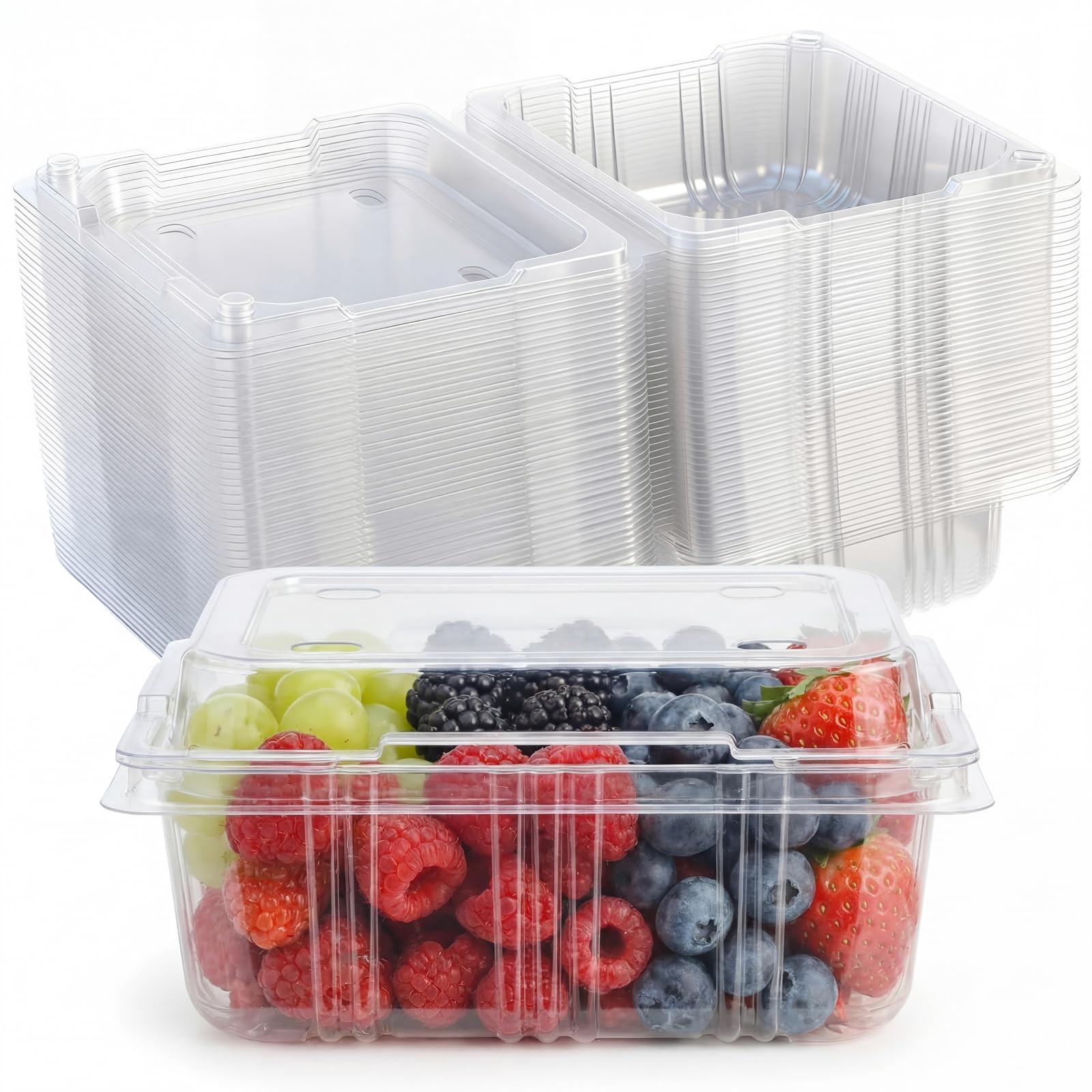 25 Pack Clear Plastic Vented Containers with Clamshell Lids, 1/2 Pint Baskets…
