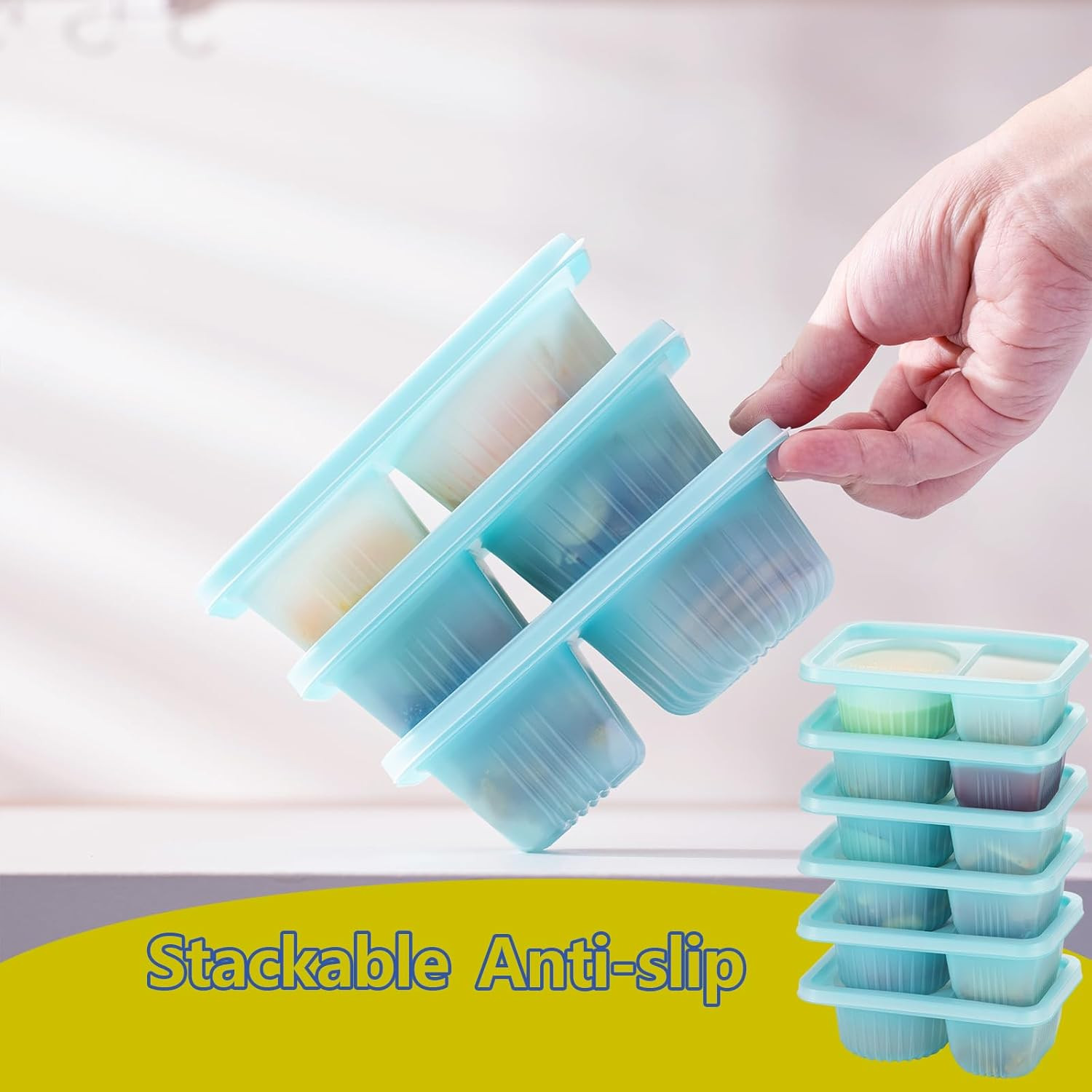 8.4 OZ Reusable Snack Containers with Lids for Kid, New 2 Compartment Large Capa