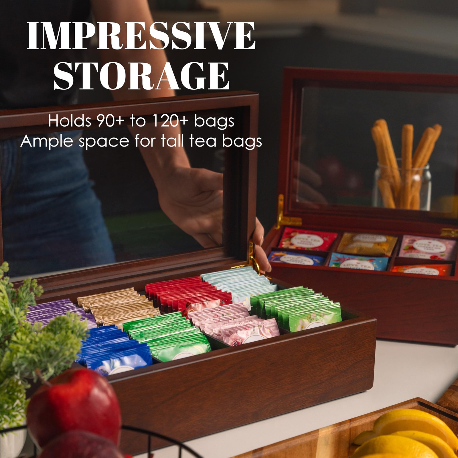 Tea Box – Luxury Wooden Bag Organizer from The Apace 6 Fächer, Walnut