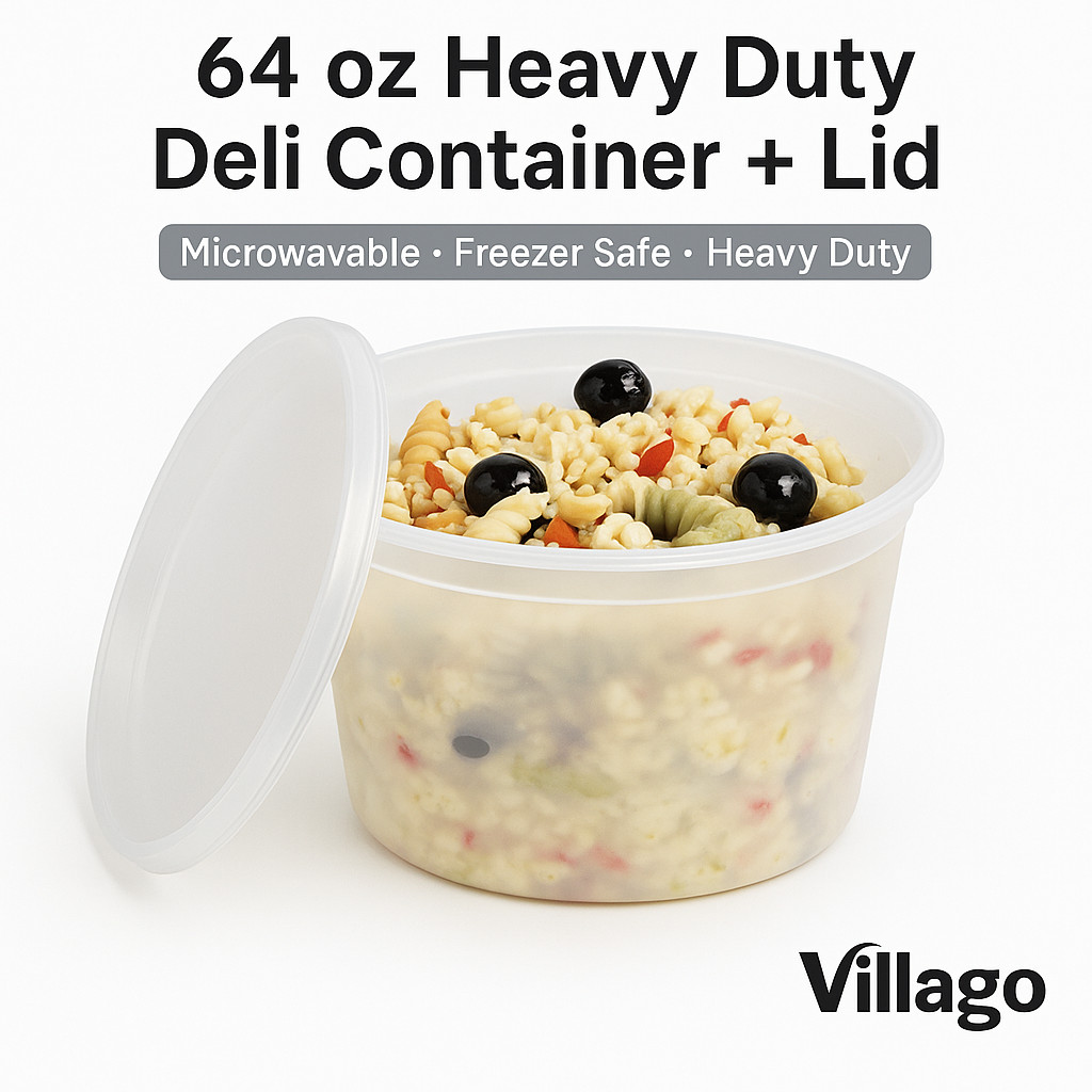 64 oz Heavy Duty Microwavable Translucent Deli Containers w/ Lids 10-100 Pack