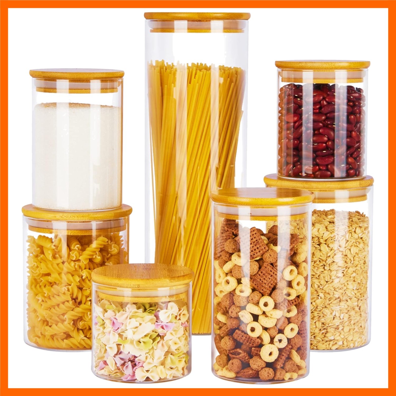 Glass Food Storage Jars, 7 Pack Kitchen Containers with Airtight Bamboo Woode…